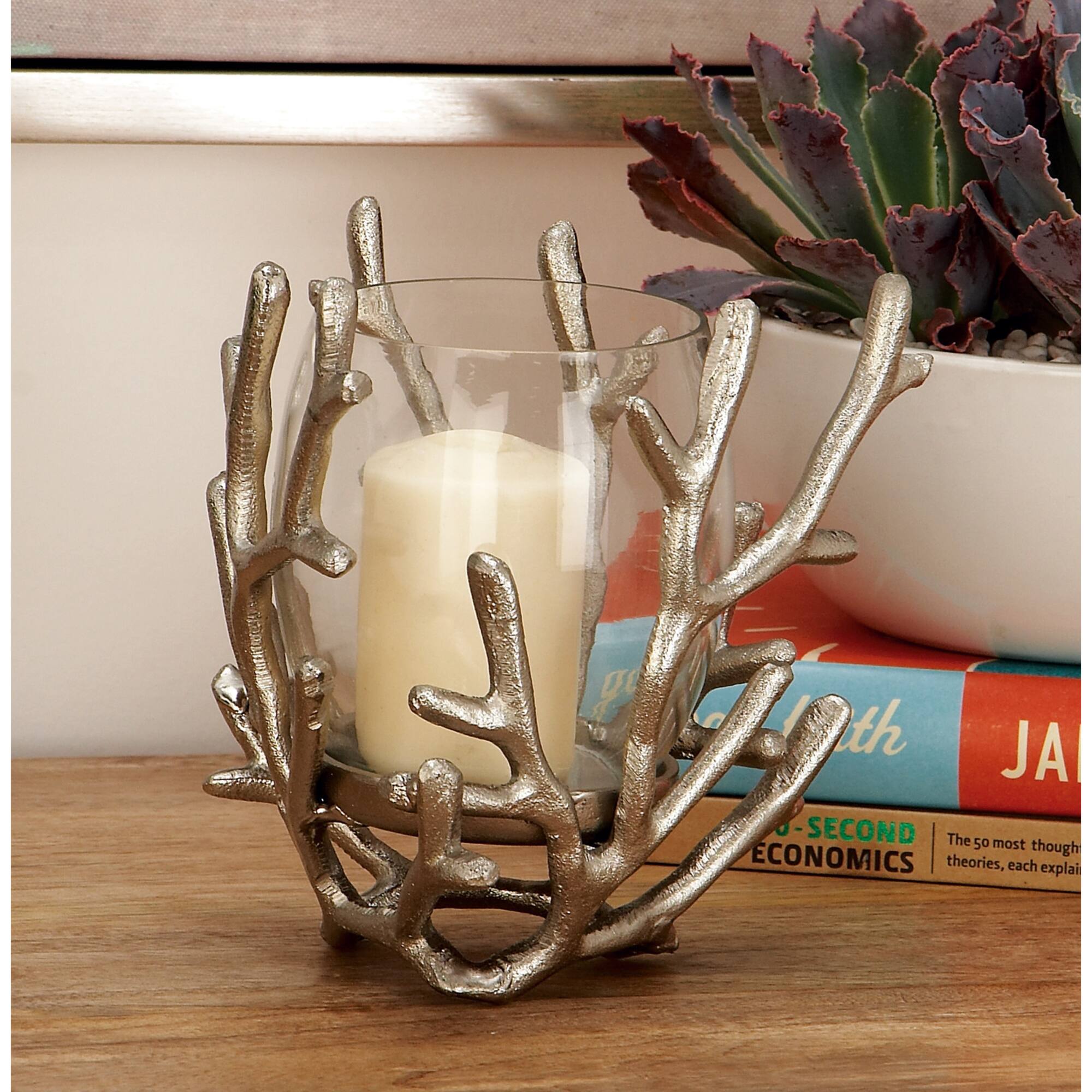 6" Silver Aluminum Coastal Candle Holder
